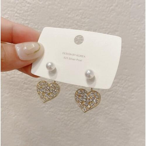 Sweet Girl Fashion Earrings Crystal Love Pearl Earrings 2021 New Super Fairy Crystal Temperament Earrings Womens Wholesale