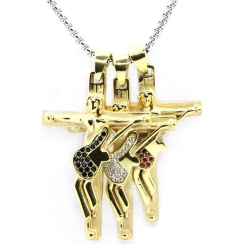 Newest Singer JH Crystal Guitar Pendant 316L Stainless Steel Jewelry Cool Jesus Cross Music Pendant