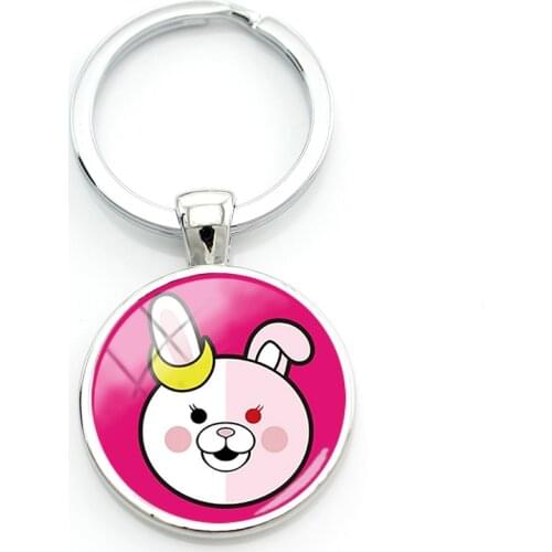 TAFREE NEW ARRIVAL Danganronpa Keychains Q Version Glass Cabochon Key Holders For Backpack Car Trigger Happy Havoc key pendant