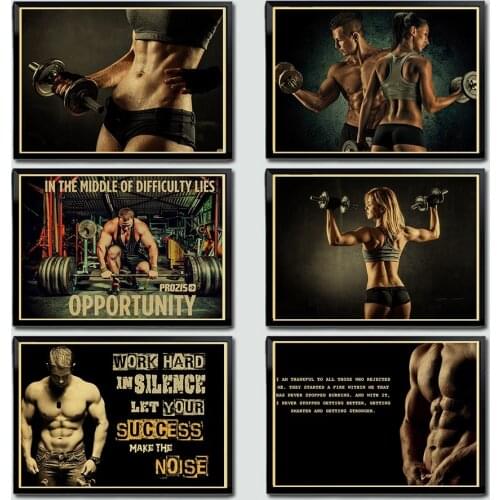 Bodybuilding Motivational Art Retro Poster Kraft Paper Vintage Posters Fitness Exercise Wall Pictures Gym Room Decor