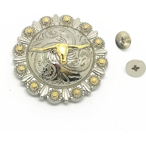 Wholesale round gold cow head Western white and golden cowboy style belt metal Accessories