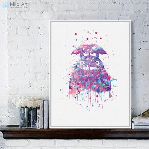 Original Watercolor Totoro Modern Japanese Anime Movie A4 Art Print Poster Abstract Wall Picture Canvas Painting Kids Room Decor