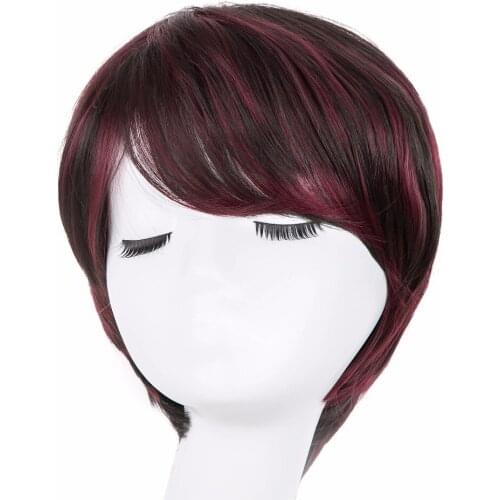 Black And Burgundy Wig Fei-Show Synthetic Short Wavy Hair Heat Resistant Fiber Male Female Peruca Perruque Peruk Women Hairpiece