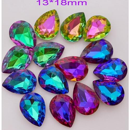 Nw plated colors Free shipping Wholesale 13x18mm 100pcs/pack water drop shape crystal fancy stone glass bling