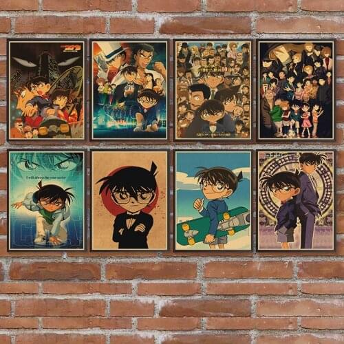 Cartoon Anime Poster Detective Conan Kraft Paper Prints and Posters Wall Art Retro Posters For Home Room Wall Decor sticker