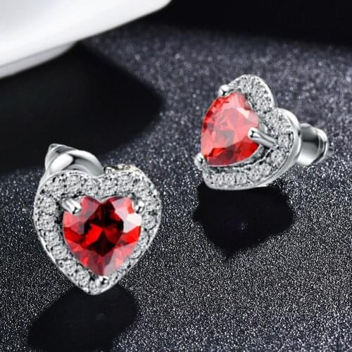 Luxury Women 7 Colors Heart Shaped Cubic Zircon Studs Earring Shiny Exquisite Fashion Party Jewelry Gift