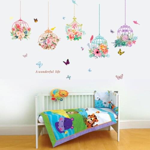Flowers Butterfly Removable Wall Stickers For Bedroom Living Room Dormitory Decoration Self Adhesive Waterproof Decorative