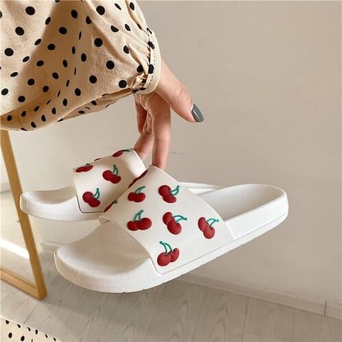 Fashion Women Summer Slippers Sandals Beach Slides Flip Flops Cartoon Fruits 3d Cherry Thick Sole Girls Ladies Shoes Zapatillas