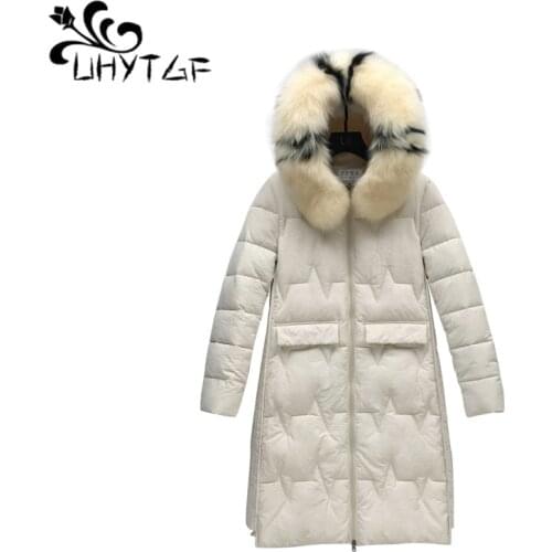 UHYTGF Women clothing women parka Big fur collar Thick coat 3XL Plus Size winter hooded jacket women cotton warm Outerwear X504