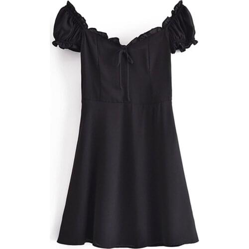 Vintage Square Neck Short Sleeve Mini Puff Sleeve Dresses DLQZ615