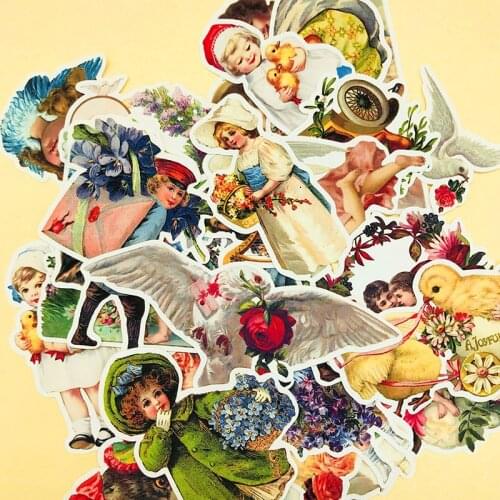 DIY vintage stickers angel girl and flower fairy series scrapbooking album journal happy planner handicraft decorative stickers