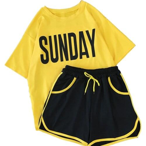 Zuolunouba 2020 Summer New Ladies Casual Short Sleeve Suit Round Neck Pocket Fashion Sports Women Letter Printing Two-piece