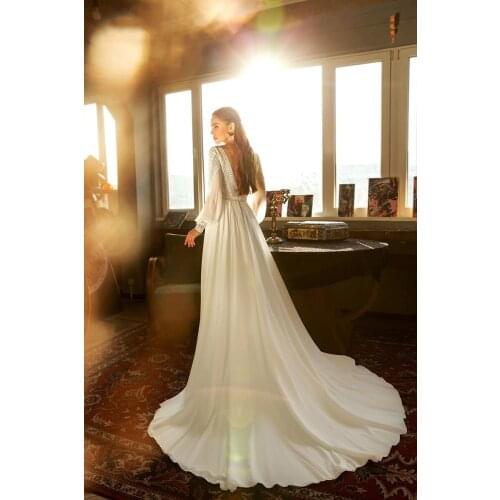 Bohemian Wedding Dress Puff Shell Top V Neck Bridal gown 2021 Backless Vestido De Novia Wedding Party Dress to measure