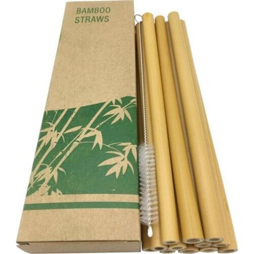 10Pcs/Set Natural Bamboo Straw Reusable Drinking Straws With Case + Clean Brush Eco-friendly Bamboo Straws Bar Tools Dropship