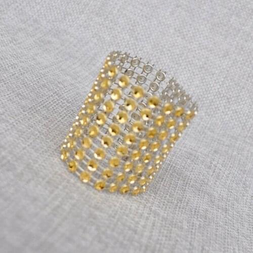 Laial 100 Pcs\lot Napkin Rings Gold Plastic Rhinestone Mesh Wrap Napkin Ring Holder For Hotel Home Table Wedding Decoration