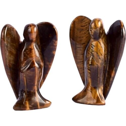 2pcs Angel Figurine Miniature handmade Carved natural tiger eye Mini Animal Statue crystal stone home decoration accessories