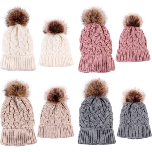 2PCS/SET New Newborn Baby Hats Parent-Child Hooded Knitted Warm Hat for Autumn and Winter Warmth and Windproof Woolen Cap