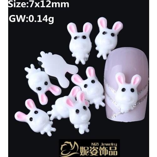 200pcs/lot 7x12mm resin pretty cute rabbit nail art decorations flatback for nail art