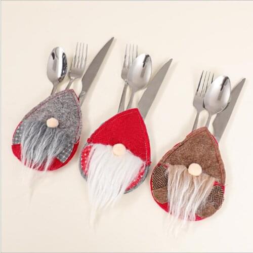 2021 Christmas Hat Knives Forks Cover Decorative Bag Plush Santa Printed Crafts Creative Home Decoration Holiday Props