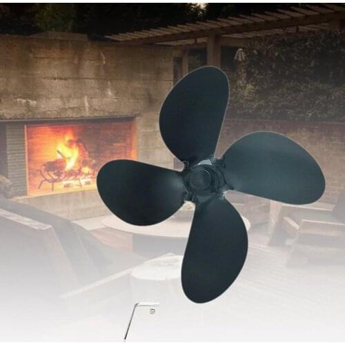 4 Blade Black Fireplace fan Heat Powered Stove Fan Thickened Aluminum Alloy Fan Blade Fireplace Fan Accessories for Home