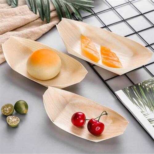 50 100pcs Natural bamboo Disposable Kayak sushi Wood Boat Salad Dessert Pine cake Boat Snack Bowl mat sushi plate tray onigiri