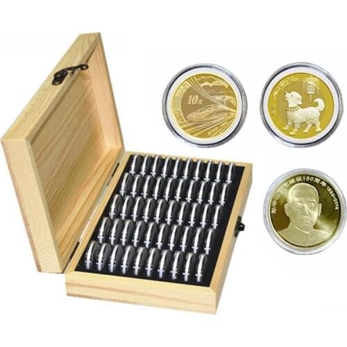 50 Coin Storage Boxes Coin Cases Capsules Holder Protection Coin Storage Wooden Collection Box Commemorative Office Organizer