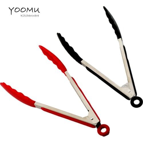 9 Inch Non-stick Kitchen Silicone Anti-scalding Stainless Steel Food Clip Food Barbecue Meat Special Steak Clip Baking Tools