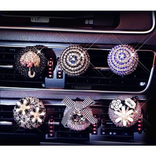 Diamond Bling Car Air Freshener Flower Vent Clip Auto Interior Decor Car Smell Car Aroma Diffuser Scent Car Accessory For Girls