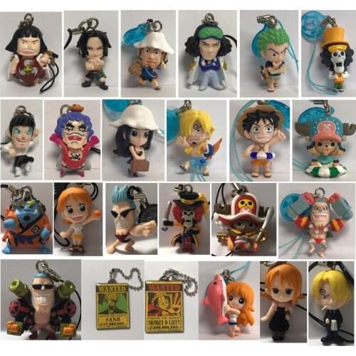 BANDAI One Piece Action Figure Genuine Anime Gacha Mobile Phone Rope Pendant Doll Sakazuki Vista Sabo and Other Rare Model Toys
