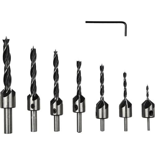 Free Shipping 7pcs 3mm-10mm HSS 5 Flute Countersink Drill Bit Set Carpentry Reamer Woodworking Chamfer End Milling Hole Wood