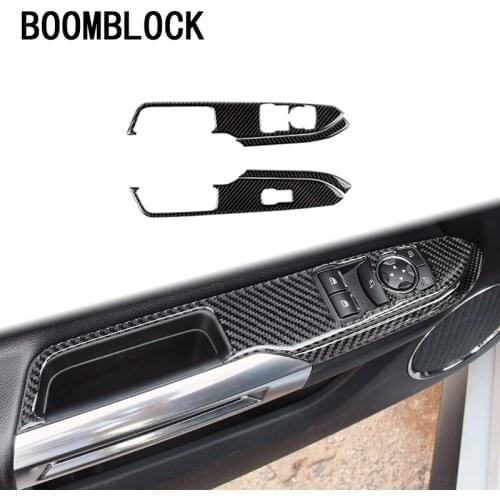 BOOMBLOCK 2pcs Car Cover Trim Carbon Fiber For Ford Mustang 2015 16 17 GT500 GT 350 Door Window lift Switch Panel Speaker Outlet