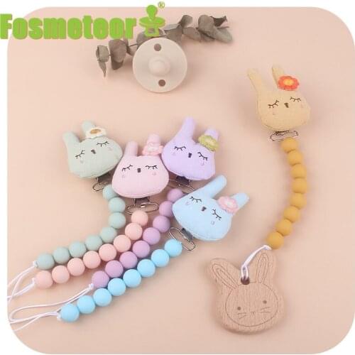Fosmeteor New Baby Pacifier Clip Chain Dummy Holder Nipples Children Pacifiers Teether Teething Toy Cartoon Rabbit Bracket