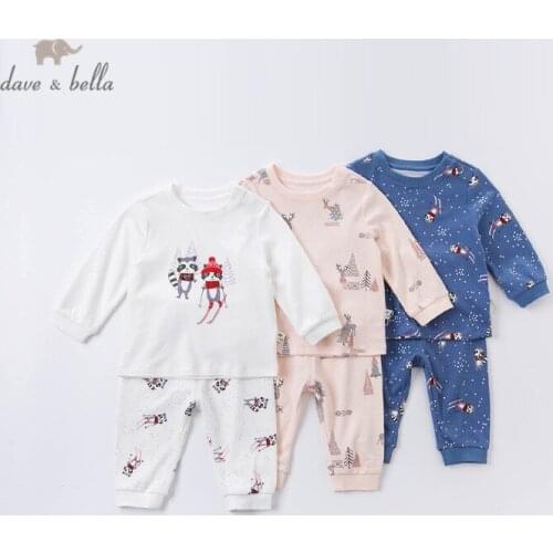 DBJ15358 dave bella autumn baby unisex fashion cartoon print pajamas newborn baby underwear casual sleepwear 2 pcs suit