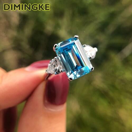 DIMINGKE 8*12 Super Sparkling Aquamarine Pink Yellow Diamond Ring Woman Wedding Engagement Cocktail Party S925 Silver Jewelry