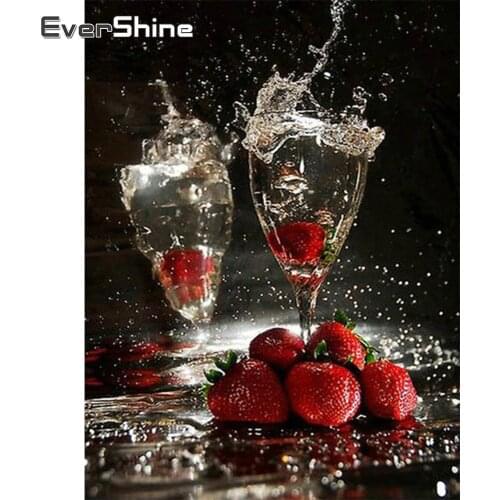 EverShine Diamond Painting Strawberry Diamond Mosaic Red And Black Series Cross Stitch Scenrey Rhinestones Art Kit Home Decor