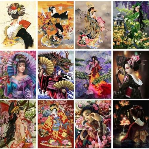 HUACAN Diamond Painting Full Square/round Woman Mosaic Japanese Geisha Decorations For Home Diamond Art