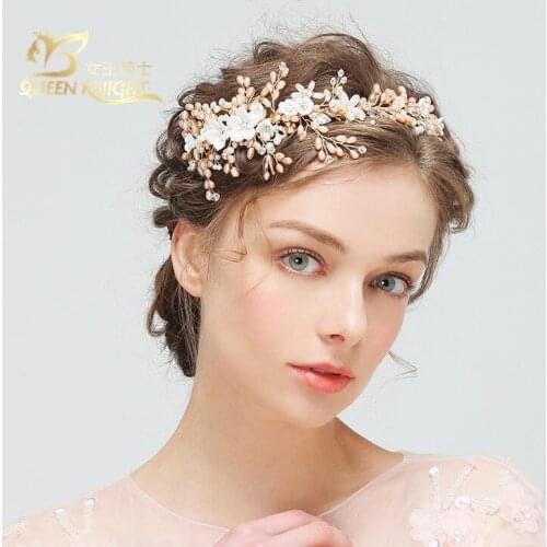 Exquisite Freshwater Pink Pearls Beautiful Handmade Flower Rhinestones Headband Crown Dinner Headdress