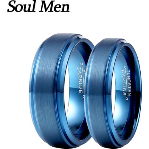 Men Women Blue Tungsten Carbide Rings 8mm for Him 6mm for Her Classic solid Durable Wedding Band Anniversary Gift Price for One