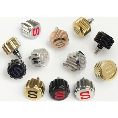 Watch Crown Stainelss Steel Silver Gold Black For Seiko SKX007 Parts Fit NH35 NH36 6R15 Movement Repair Tools Watch Case parts