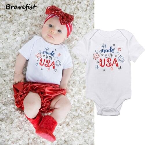 Hot Selling Cotton Newborn Bodysuits MADE IN THE USA Letters Print Fashion Infant Boys Girls Clothes Kids Jumpsuits Summer Tops