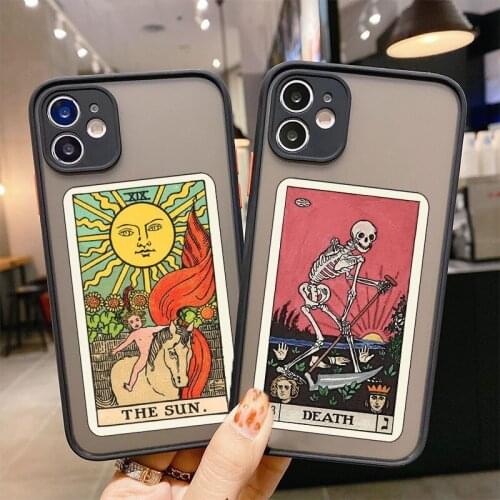 Sun Moon Star Death Tarot Cases For Xiaomi 11 Lite Poco X3 Redmi 9 9A 9C 9T Note 7 8 9 10 Pro Max 10s Matte Plastic TPU Case