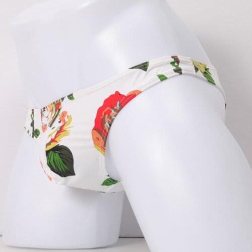 Mens Small Briefs Underwear Sexy Men Low Waist Underwear Male Panties U Bulge Pouch Ice Silk Underpants Gay Printed Panties