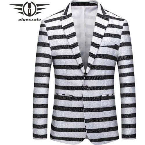 Black And White Striped Blazer For Men Slim Fit Mens Wedding Blazers 6XL Mens Casual Blazer Jacket High Quality One Button Q812