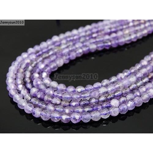 Natural Ame-thyst Gems Stones 4mm Faceted Round Spacer Loose Beads 15'' Strand for Jewelry Making Crafts 5 Strands/Pack