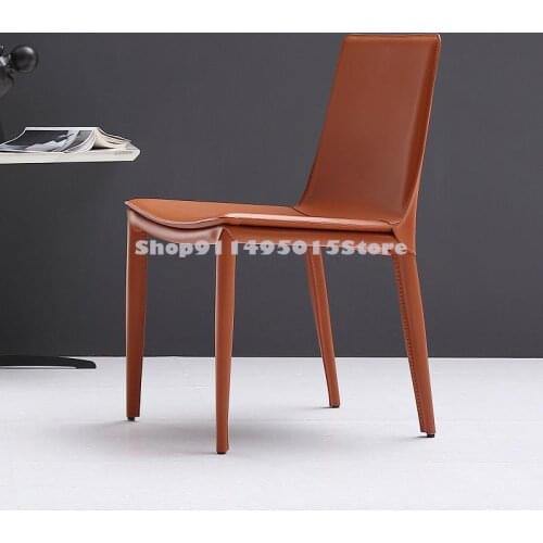 Nordic Dining Chair Home Simple Modern Light Luxury Hotel Armchair Restaurant Backrest Stool Italian Saddle Leather Chair