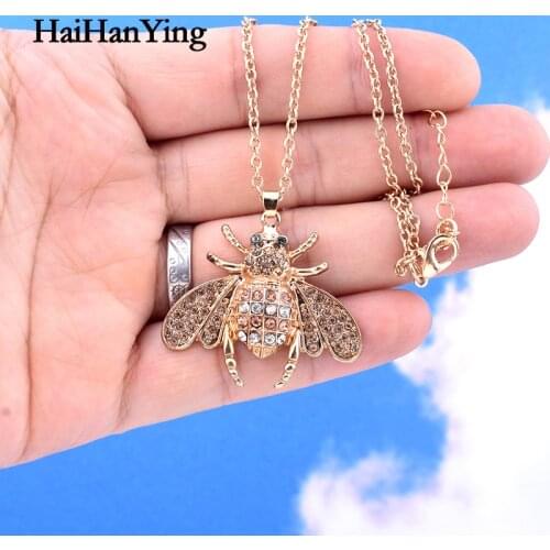 New Rainbow Color Bumblebee Gold Necklace for Women Fashion Simple Insect Rhinestone Pendant Necklace Girl Party Gift
