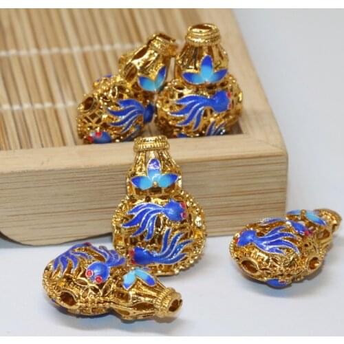 New fashion gold-color carved assorted cloisonne accessories gourd beads 16*23mm wholesale price high grade jewelry 5pcs B2377