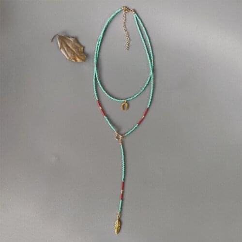 Bohemian style fashion double layer neck accessories blue beads long beaded necklace women party vacation beach jewelry gifts