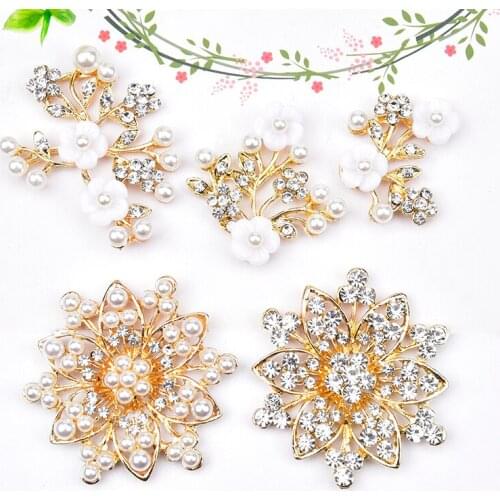Flat Back Gold Tone Alloy Metal Shell Button Crystal Rhinestone Applique for Wedding Bridal Dress Shoes Hair Craft Decoration