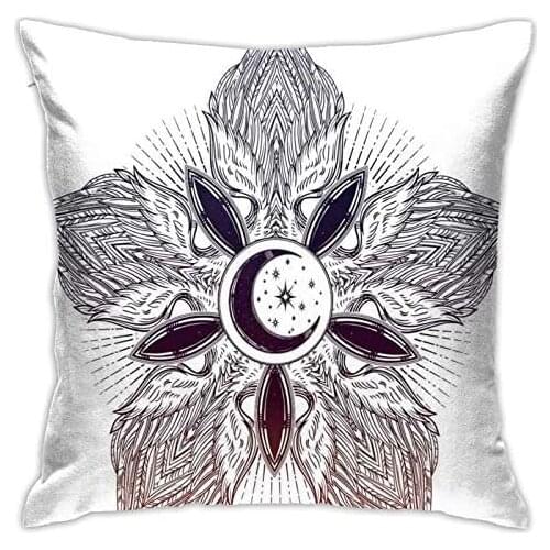 Pooizsdzzz Personalized Abraction Eaern Feathers Petals Crescent Moon Motif Oriental Pern n Decorative Pillow Cover Printed